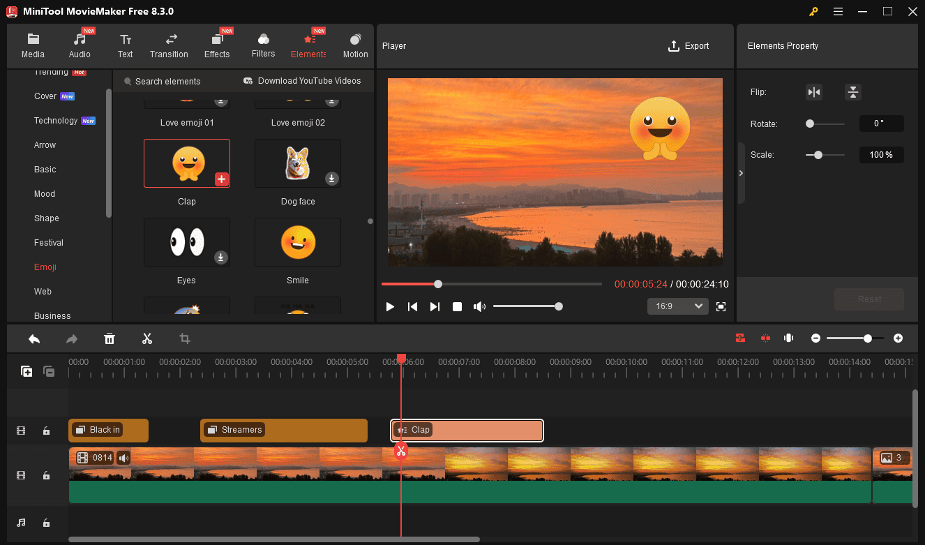 Add an element to the video in MiniTool MovieMaker