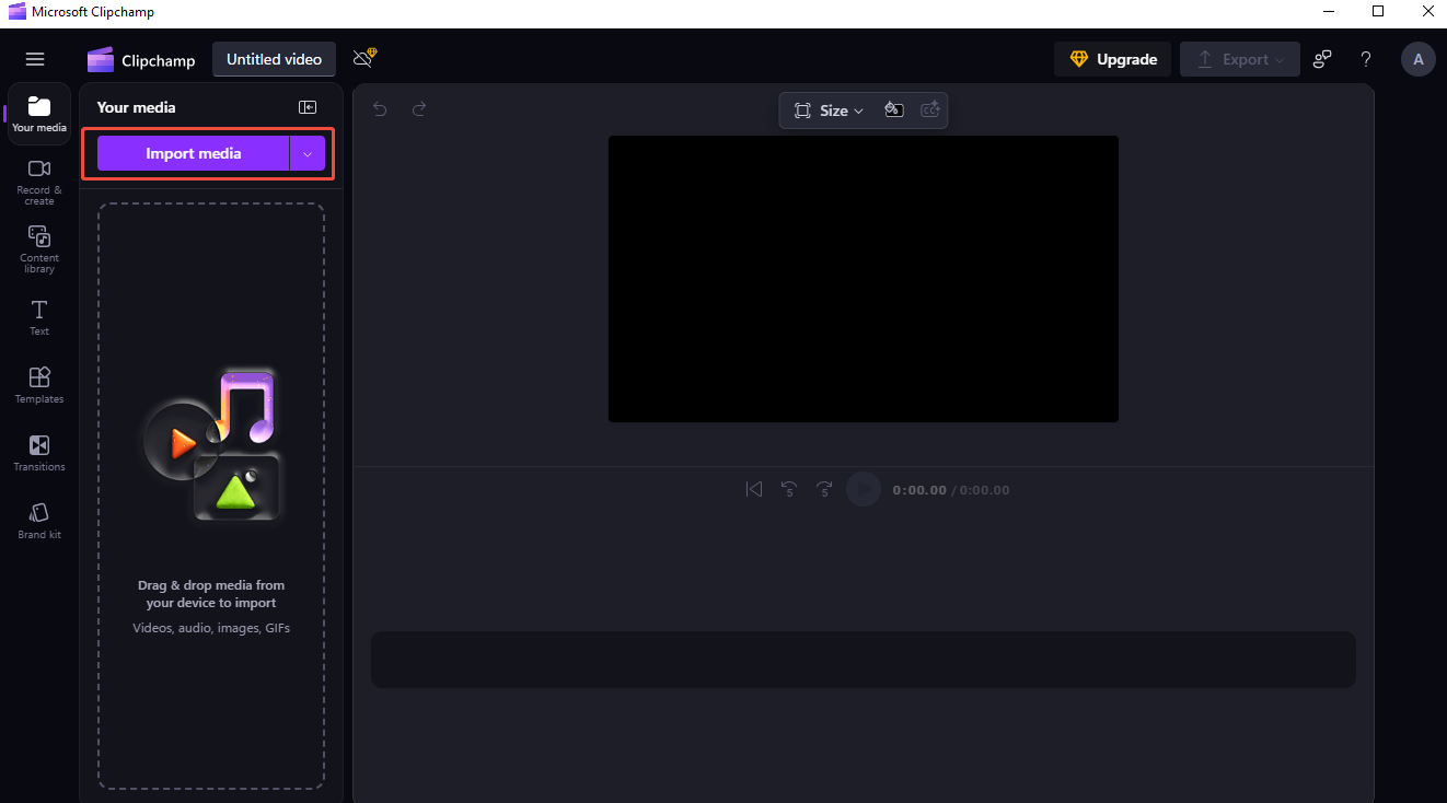 Click the Import media button in Clipchamp to load the video you want to edit
