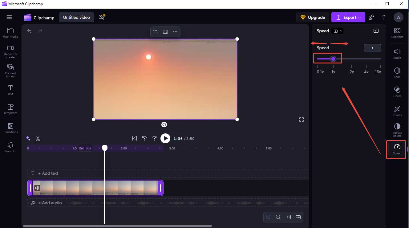 Click the Speed icon and move the slider to change the video speed