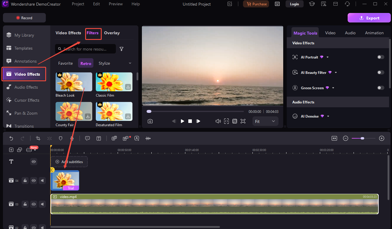 Move the double-headed arrow to the right to trim your video in Wondershare DemoCreator