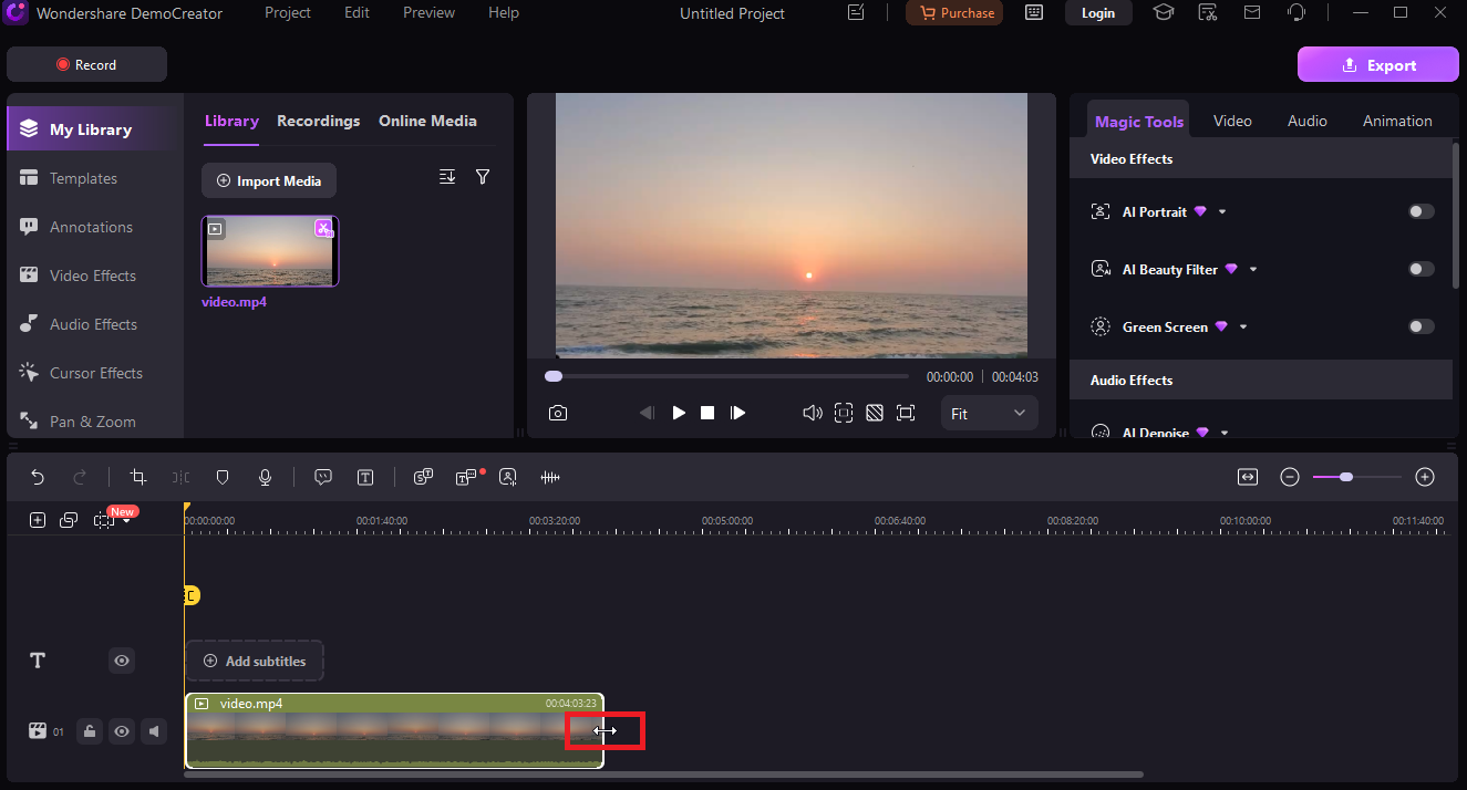 Under the Video Effects tab, go to Filter, and drag your desired filter to the timeline