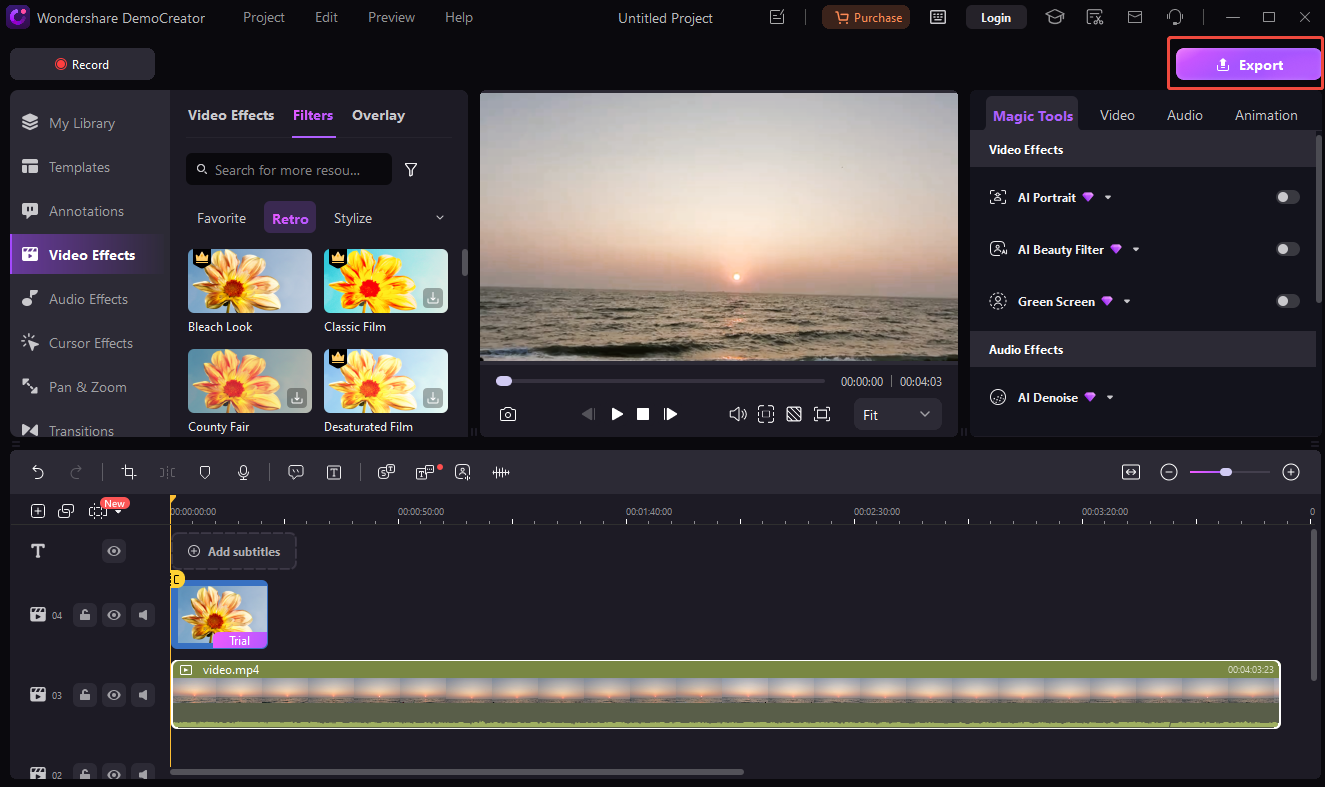 Click the Export button to save the video on your HP laptop