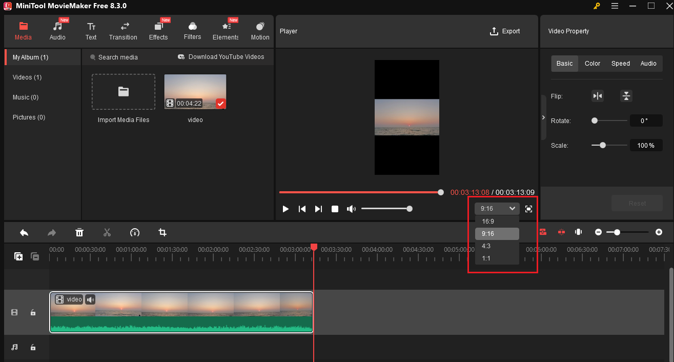 Expand the Aspect Ratio option and choose a preset aspect ratio you like from the list