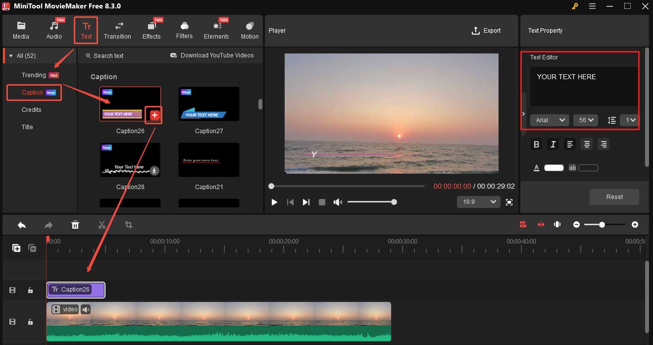 Add texts to the video and edit it in MiniTool MovieMaker