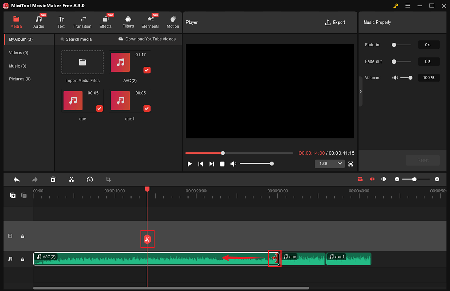 Trim and split the audio in MiniTool MovieMaker