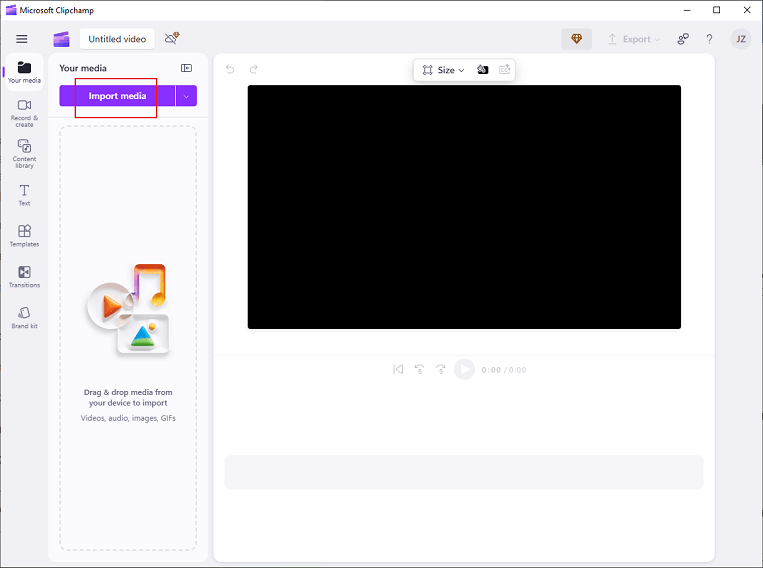 Click on the Import media option to add the AAC files to Clipchamp