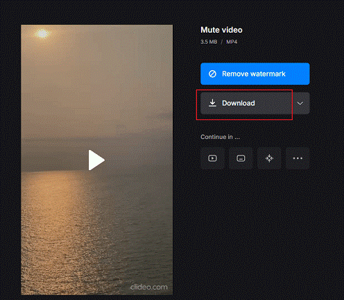 Click on the Download button in Clideo to save the video to the local folder