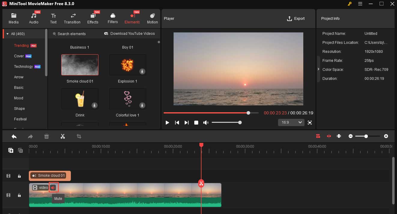 Click the Mute icon on the video to mute the video