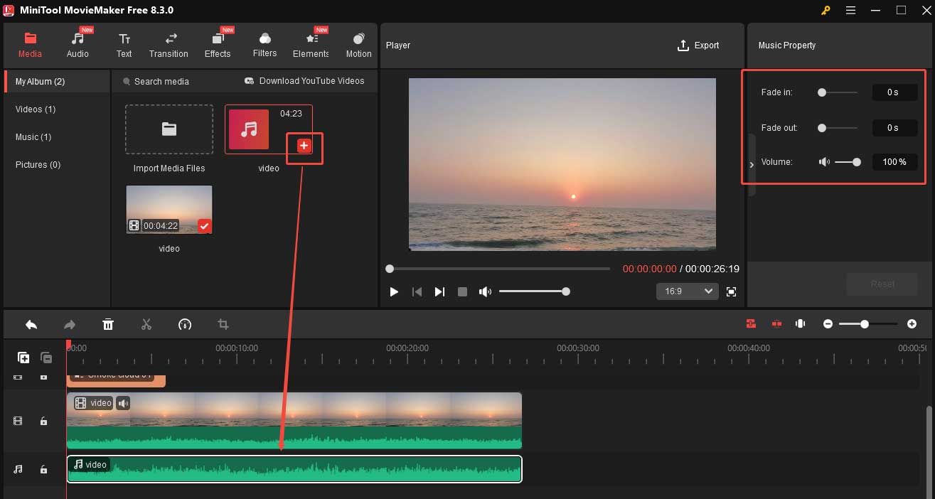Add background audio to the video and edit it in MiniTool MovieMaker