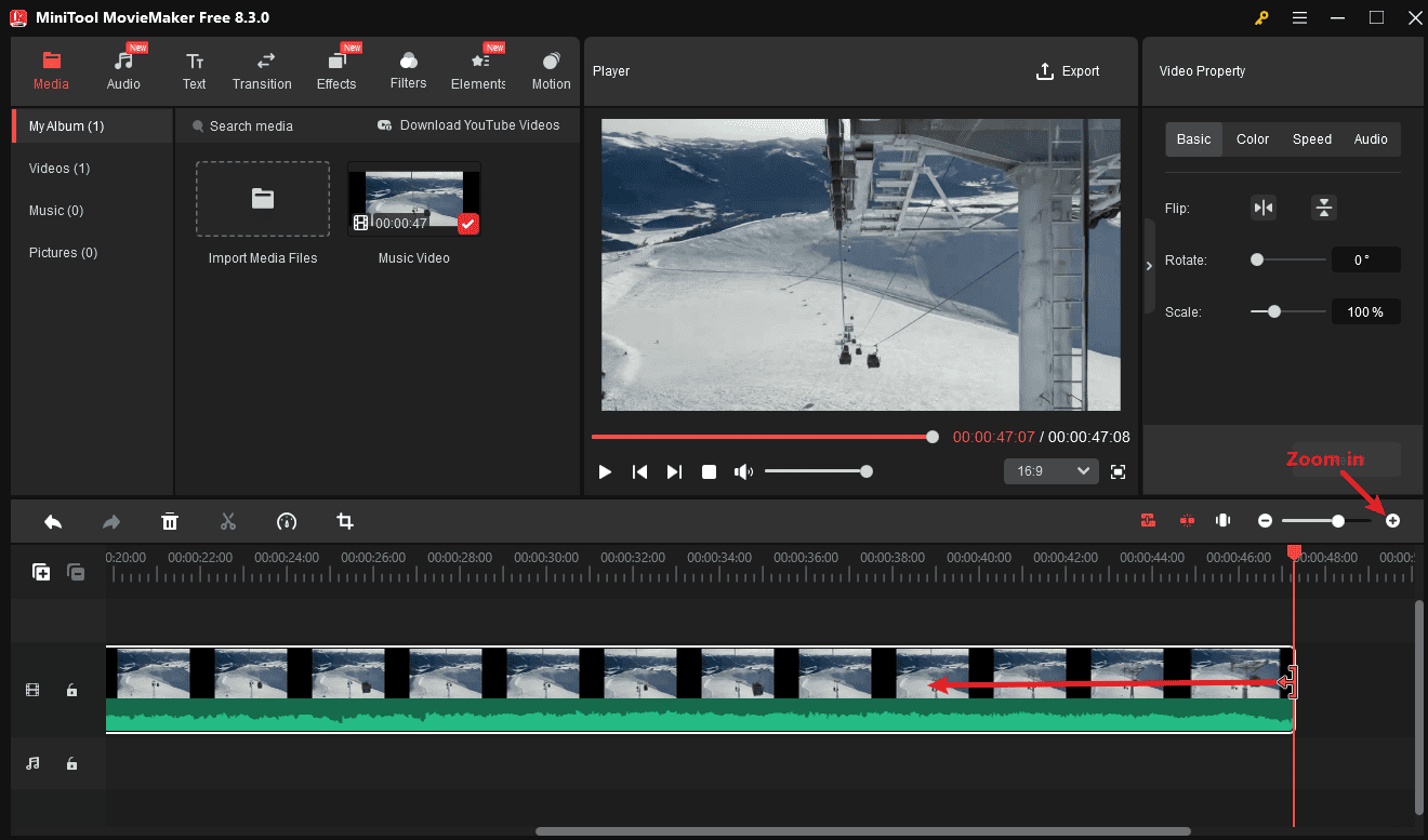Drag the Trim icon to trim the video in MiniTool MovieMaker