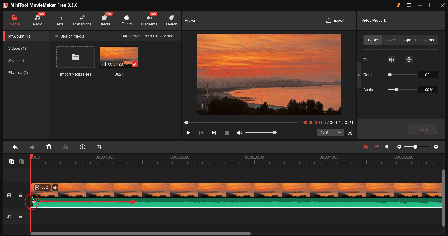 Drag the Trim icon to trim the video in MiniTool MovieMaker