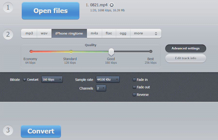 Choose the output format in Online Audio Converter