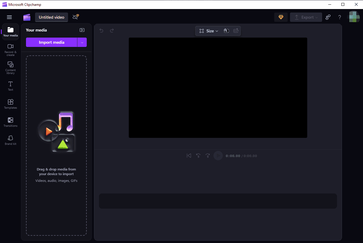 Editing interface of Microsoft Clipchamp