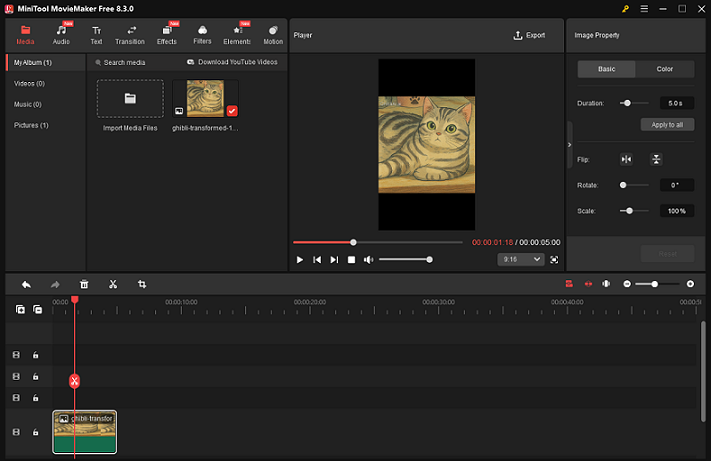 The interface of MiniTool MovieMaker