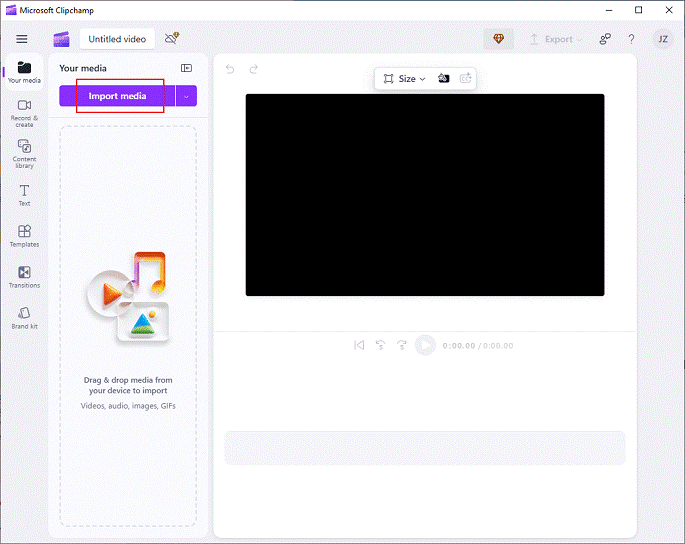 Click the Import media button to add the target 3GP video to Clipchamp
