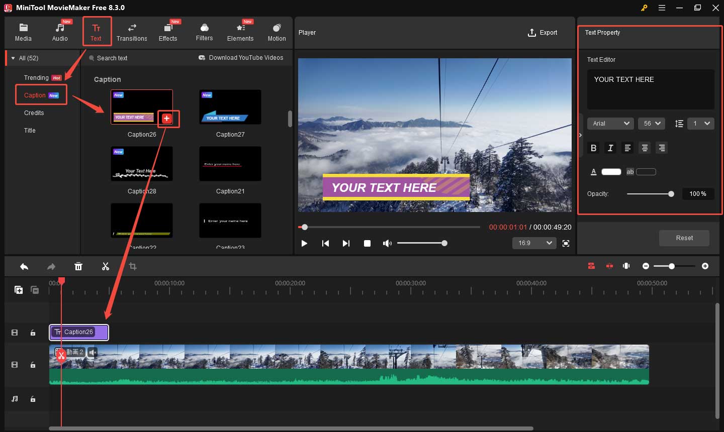 MiniTool MovieMakerで動画に字幕を追加する