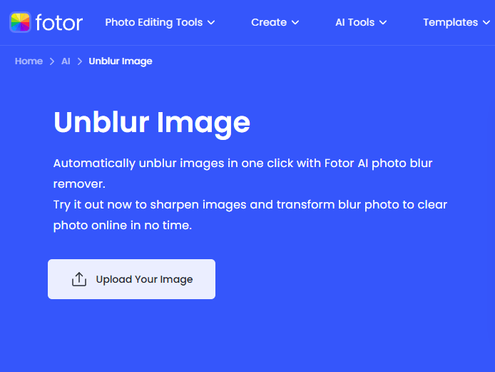 Fotor Unblur Image’s interface