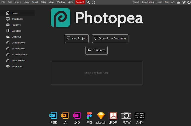 Photopea’s user interface