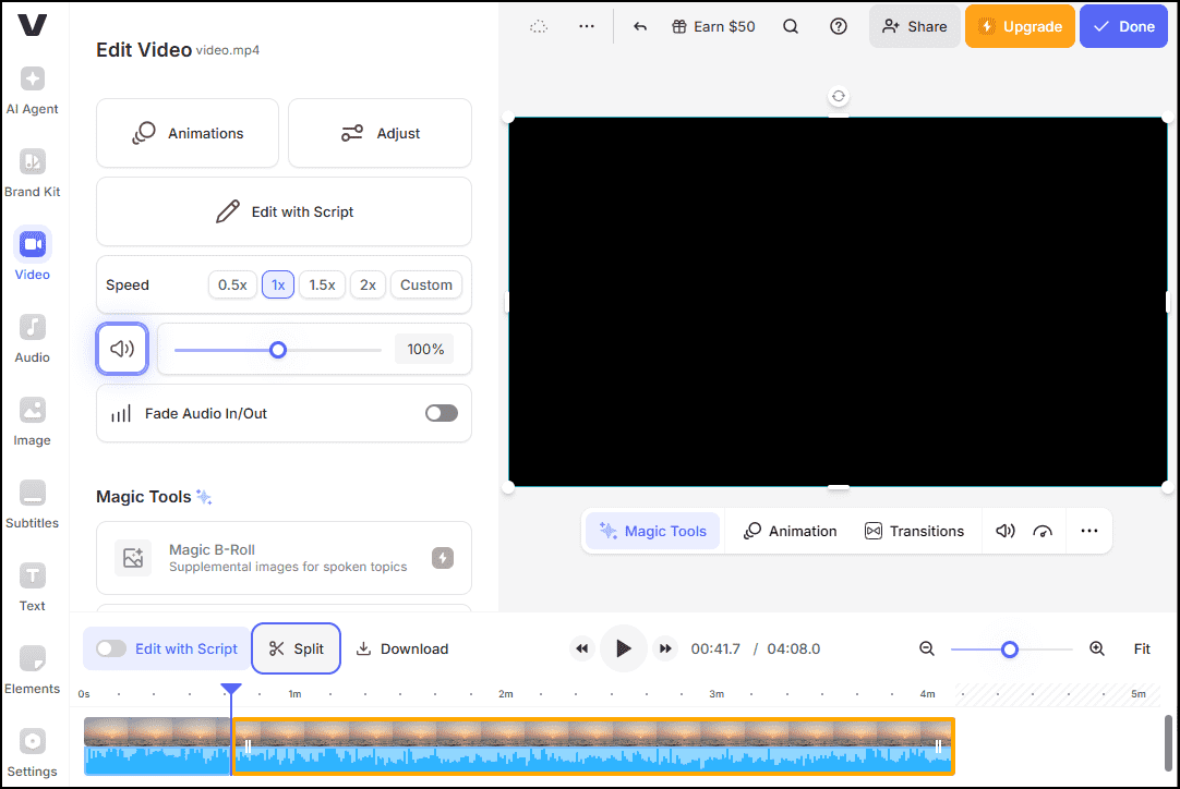 Isolate the video clip that you want to remove the audio from in VEED.IO