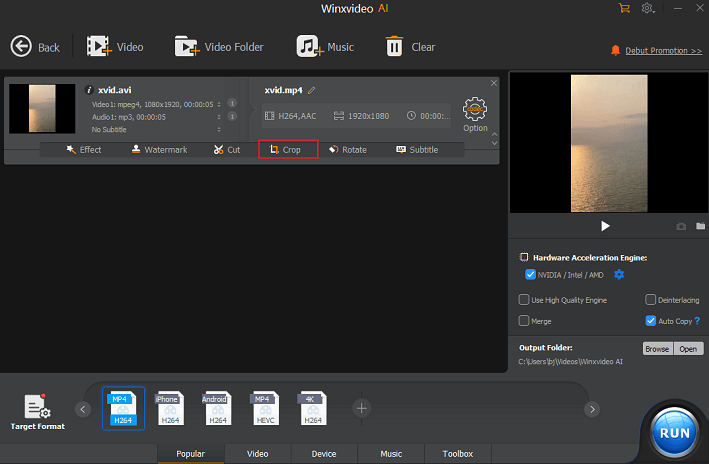 Click the Crop option in Winxvideo AI