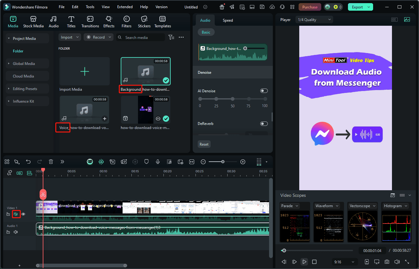 Export video without vocals from Wondershare Filmora