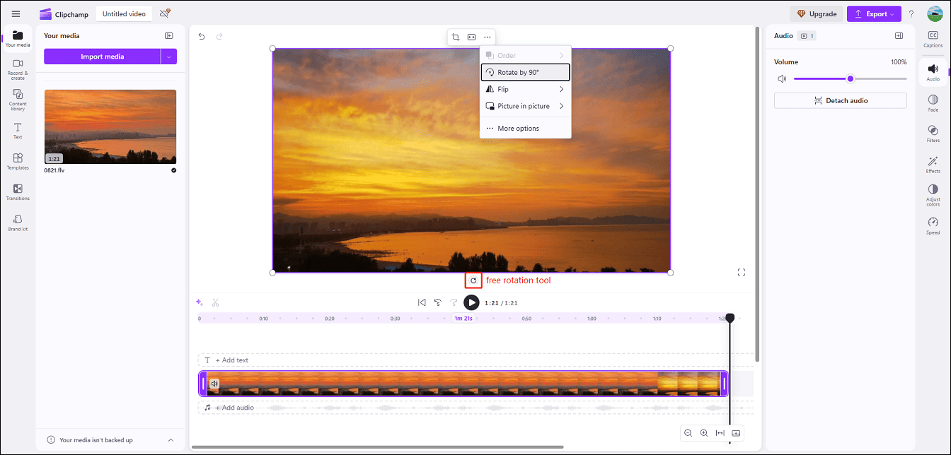 Rotate the FLV video using Clipchamp online video editor