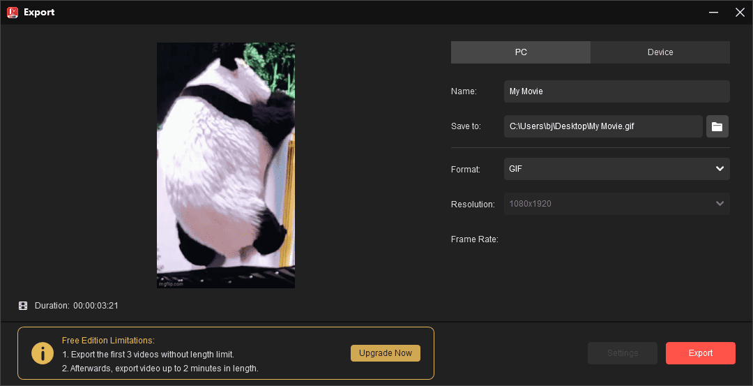 Export a GIF from MiniTool MovieMaker