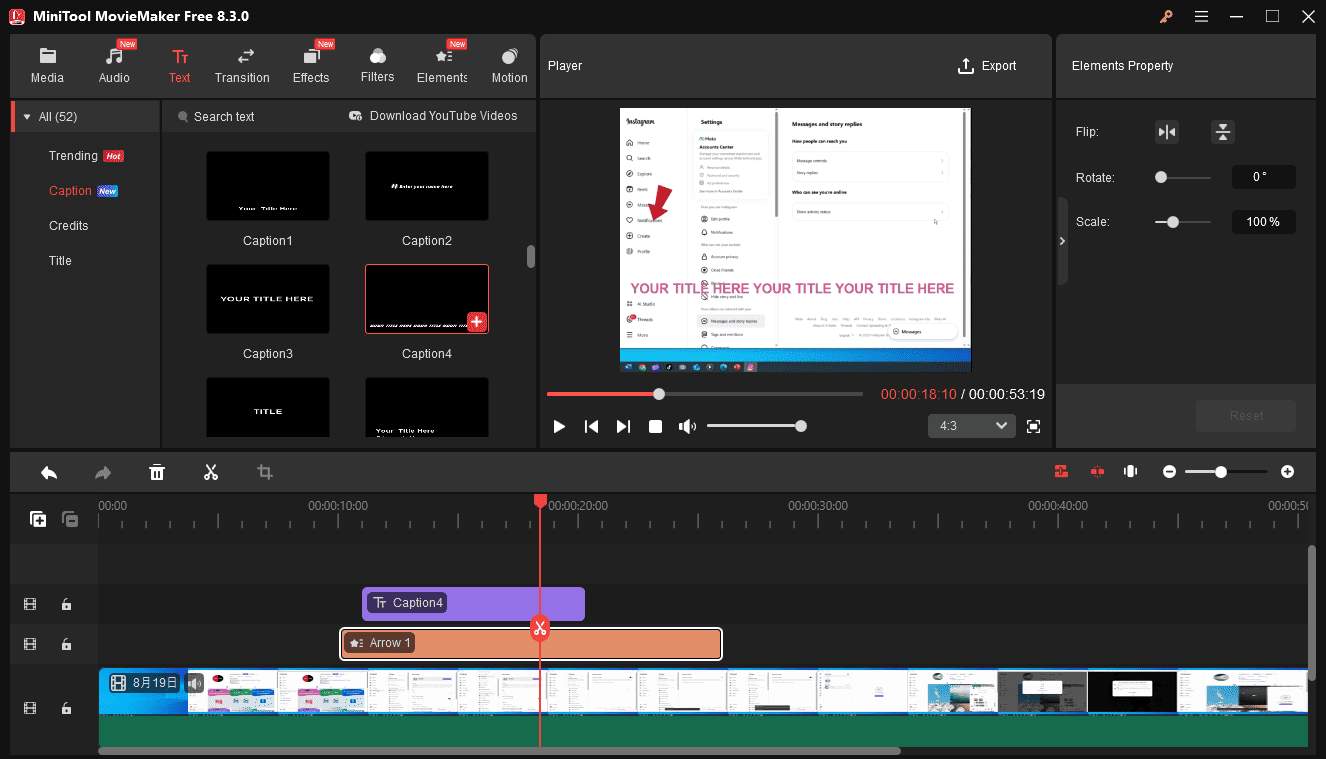 Add and edit the captions for the video in MiniTool MovieMaker