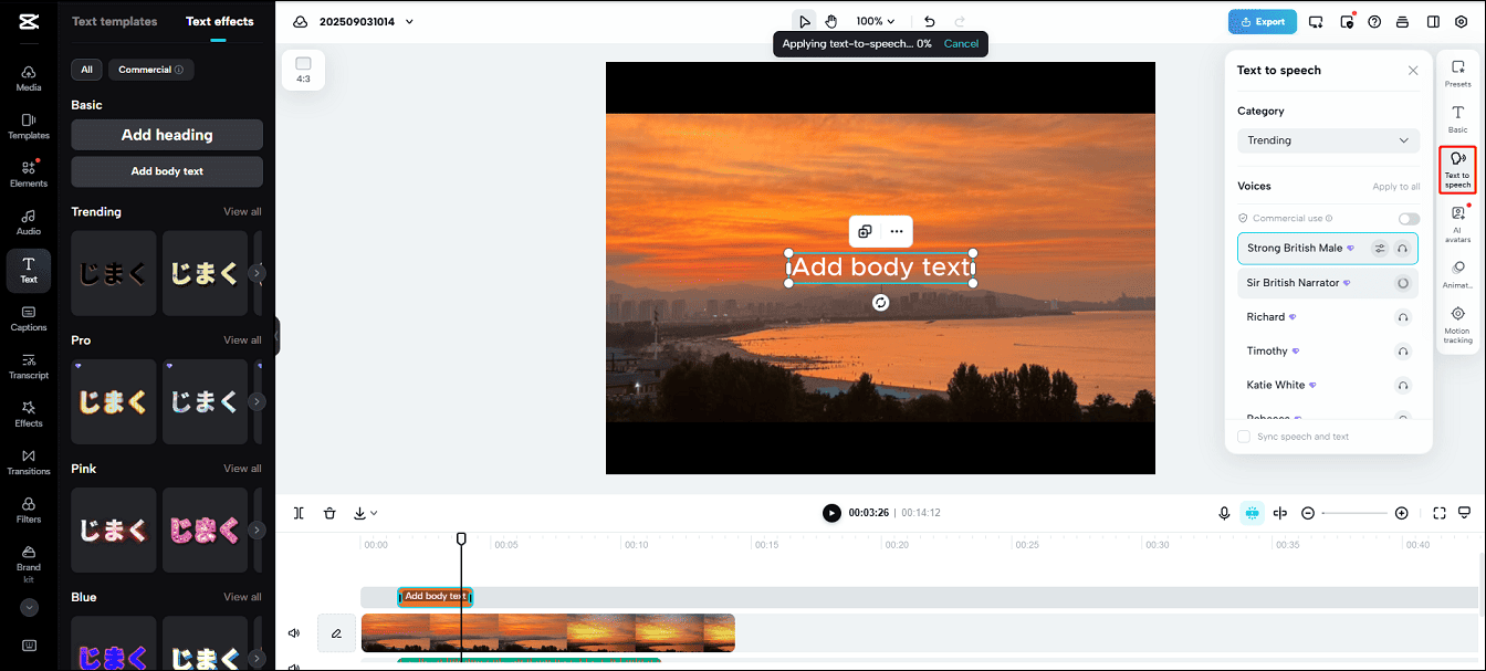Add an ai voiceover to the video within CapCut