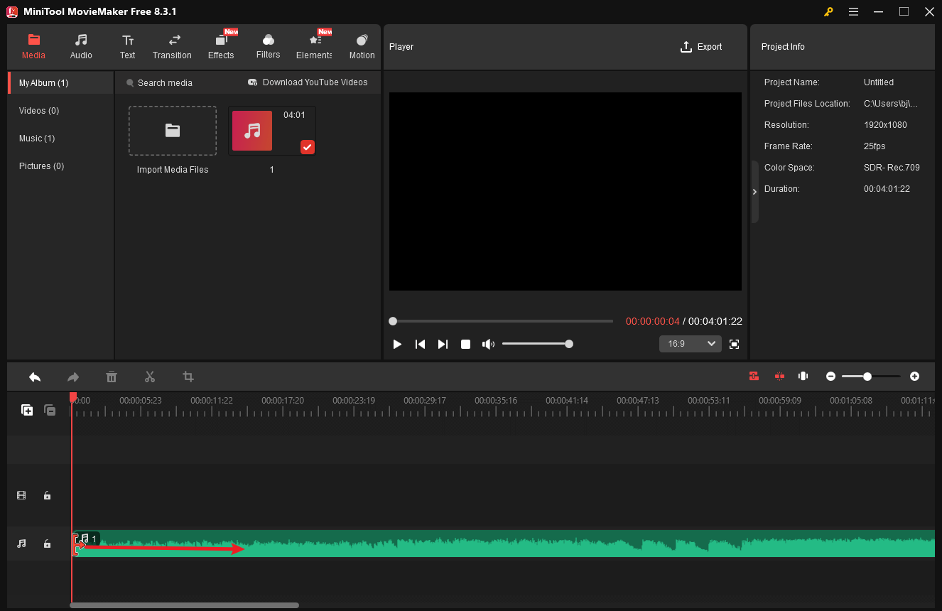 Trim the AMR file in MiniTool MovieMaker