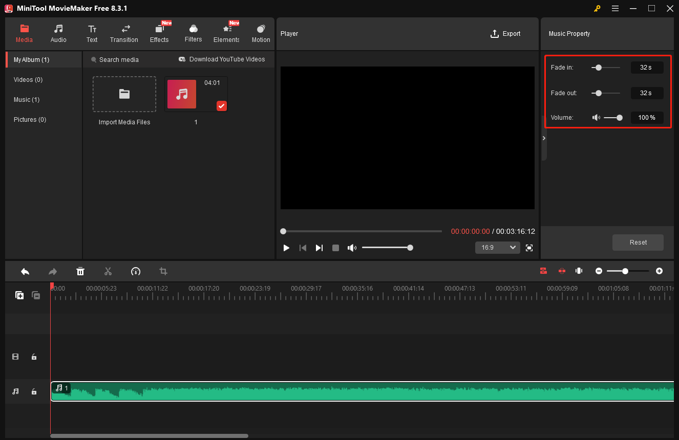 Edit the audio property in MiniTool MovieMaker