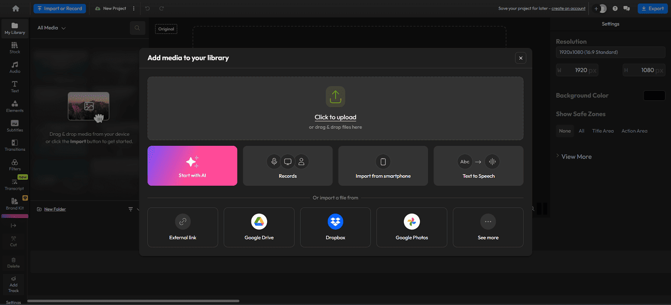 The main user interface of Flixier