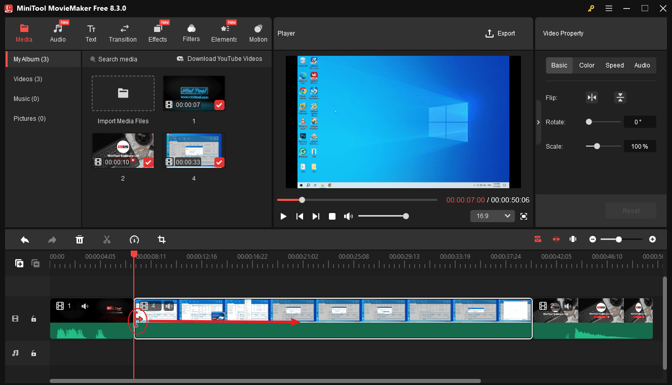 Click the Trim icon to trim the video in MiniTool MovieMaker