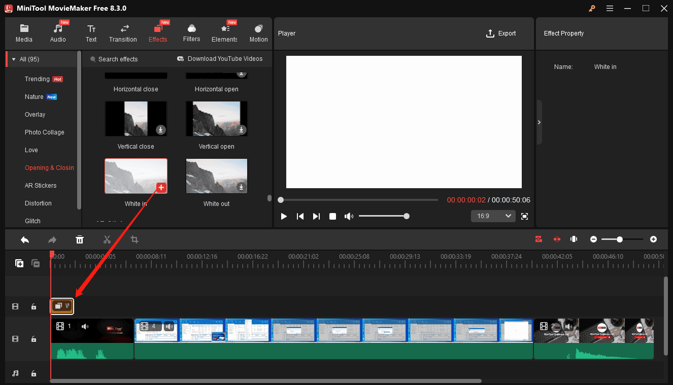 Add an opening effect to the video in MiniTool MovieMaker