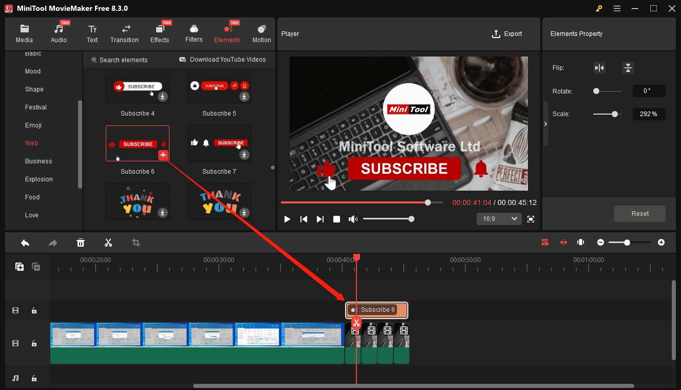 Add a “Subscribe” sticker to the video in MiniTool MovieMaker