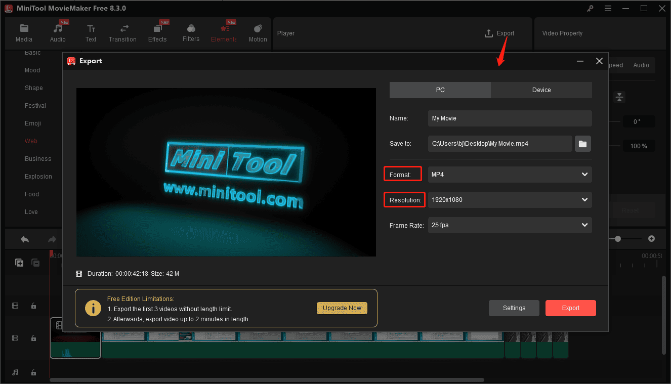 Export the trailer from MiniTool MovieMaker