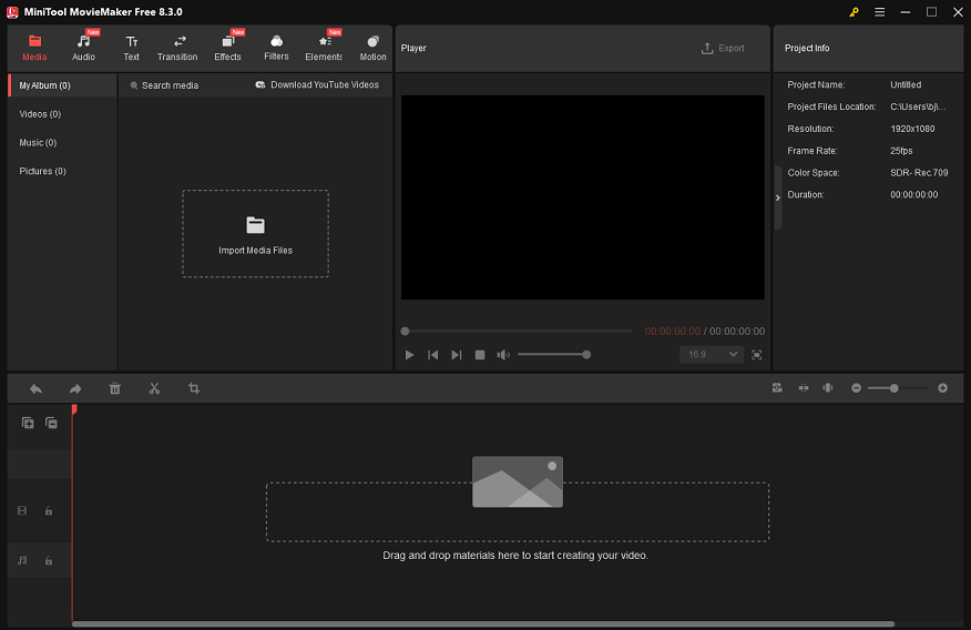 MiniTool MovieMaker’s editing page