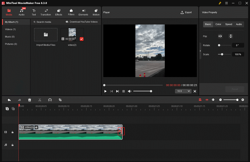 Hover the mouse cursor to the end of the video and drag the Trim icon leftwards to trim the video in MiniTool MovieMaker
