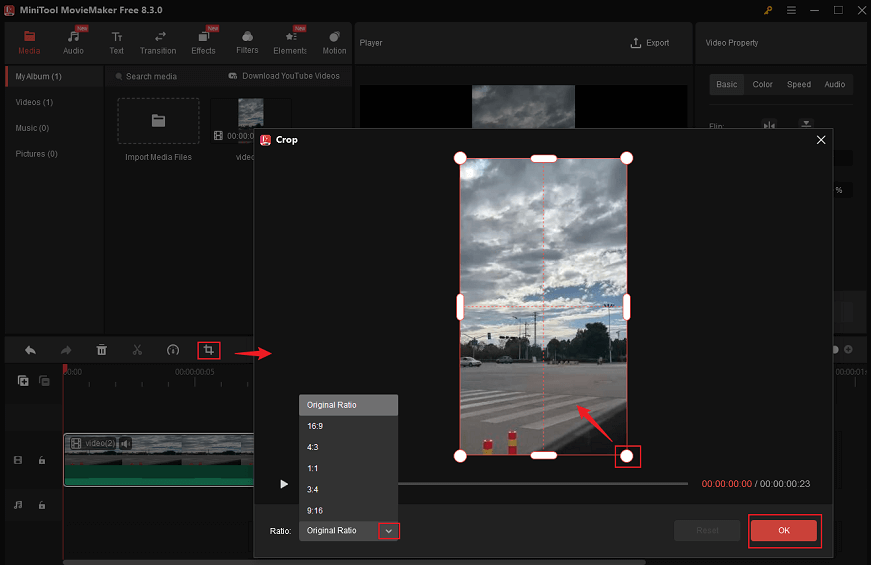 Crop the video in MiniTool MovieMaker