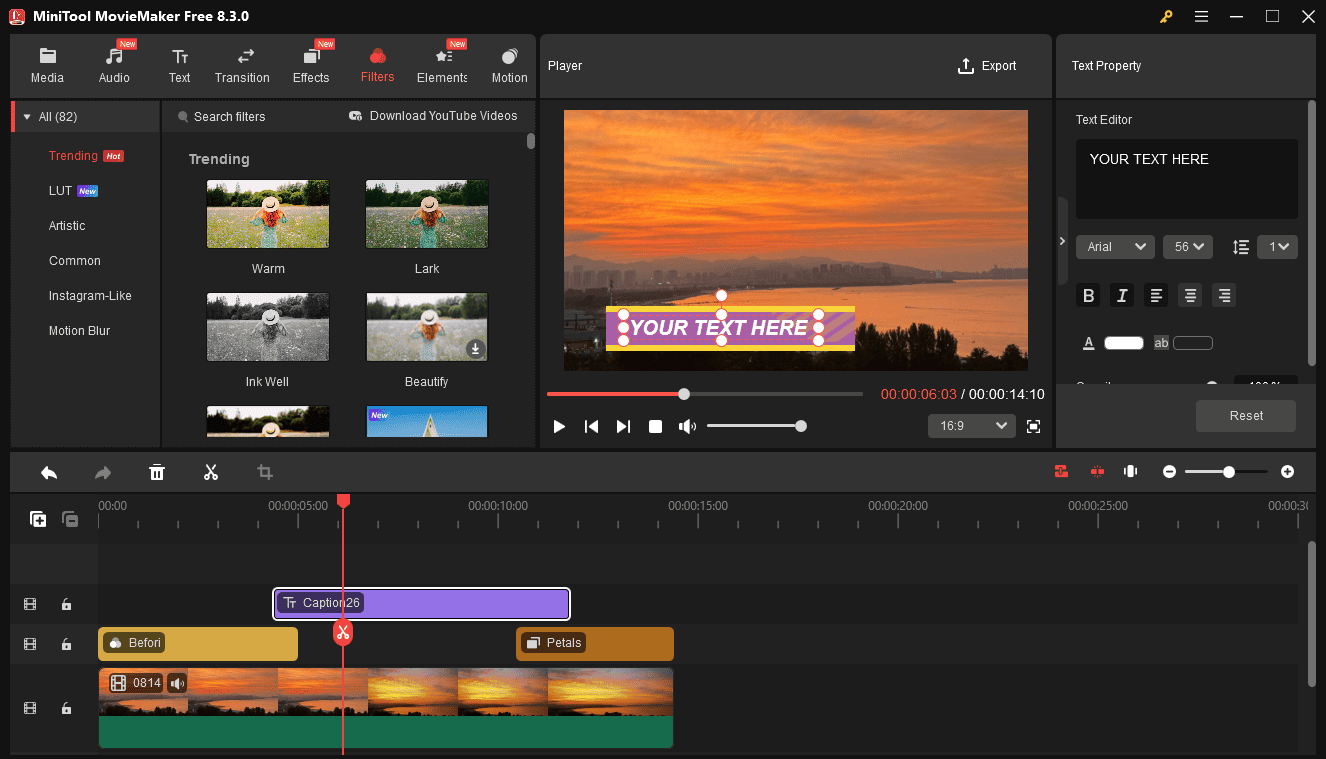Edit video with effects, filters, and text in MiniTool MovieMaker