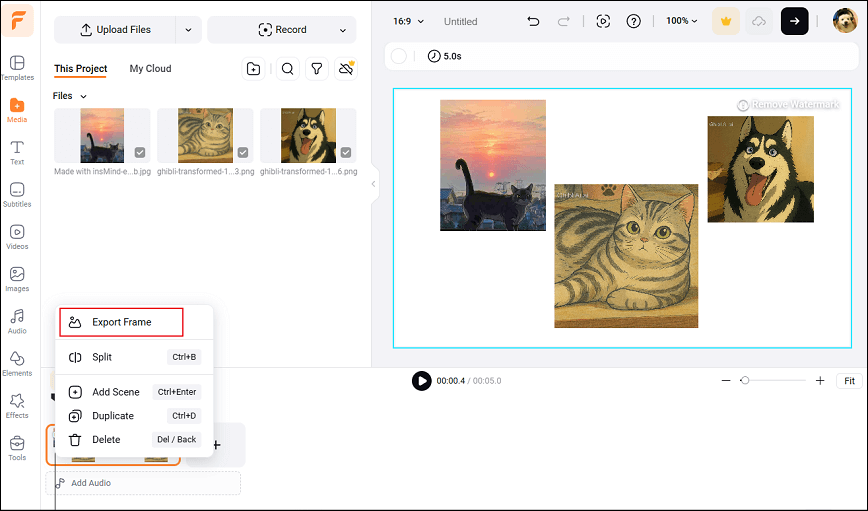 Right-click the image on the timeline and choose Export Frame in FlexClip