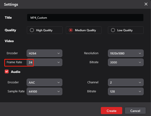 Set frame rate to 24 FPS in MiniTool Video Converter