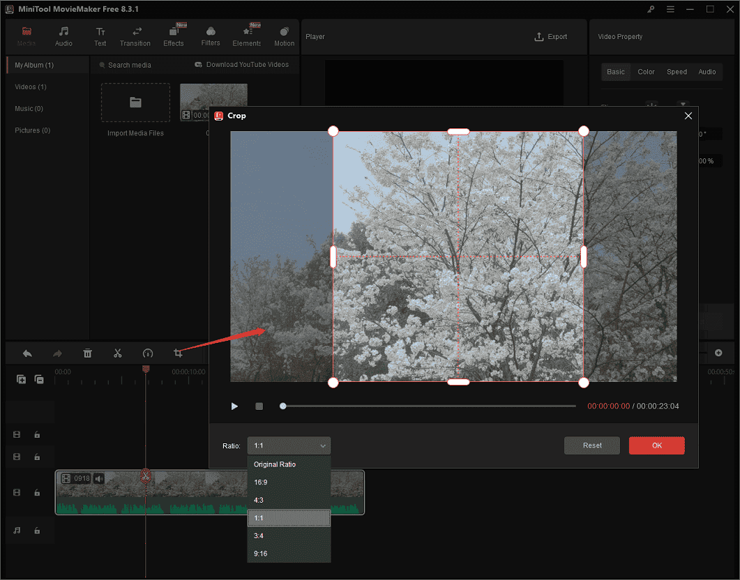 Crop the black bars in MiniTool MovieMaker
