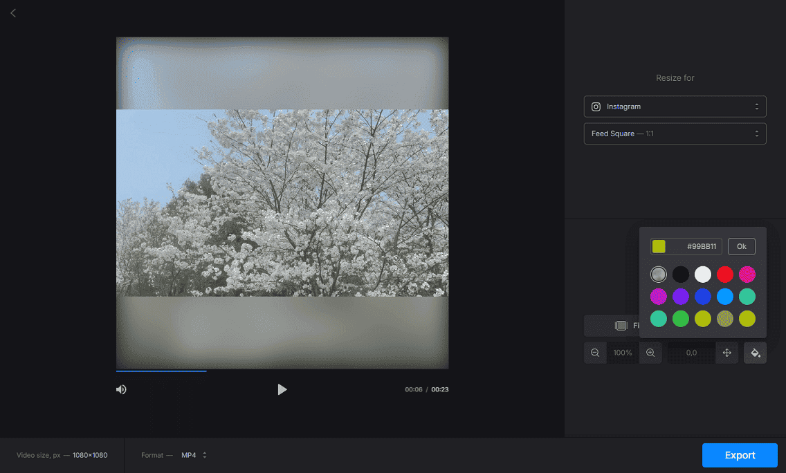 Convert a landscape video to square with Clideo