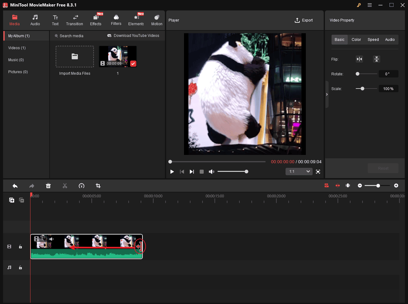 Trim the video in MiniTool MovieMaker