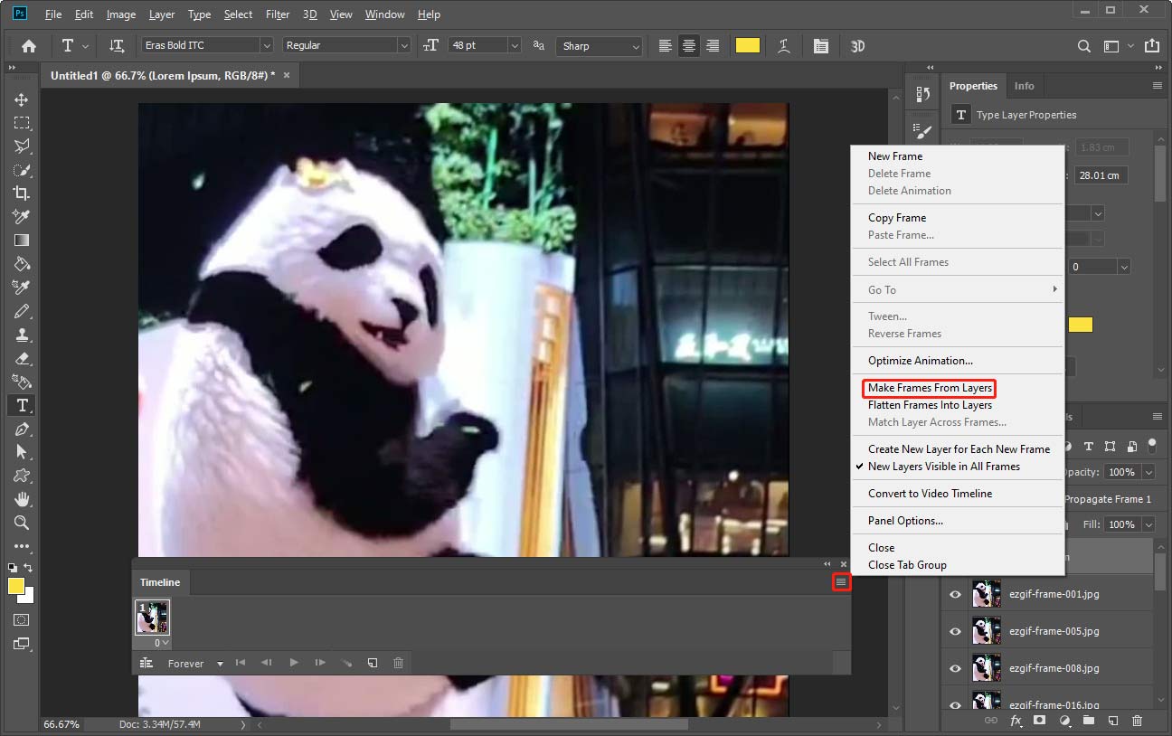 select Make Frames From Layers in Photoshop