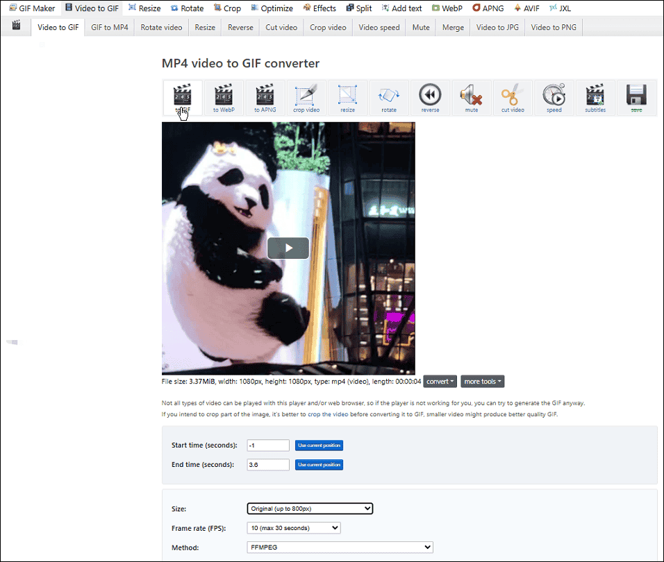 Edit your GIF on Ezgif