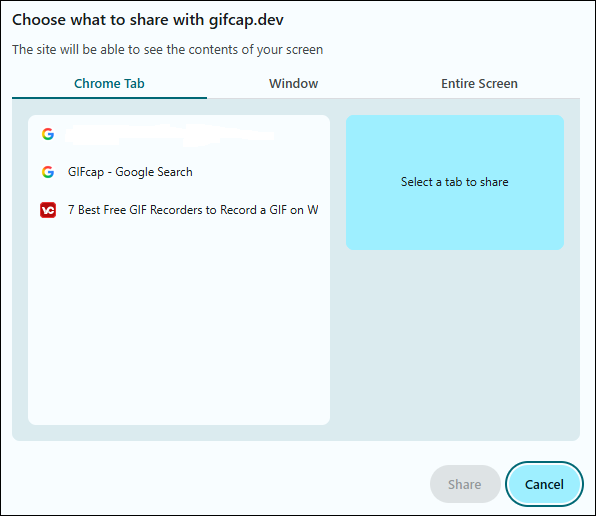 Choose the recording area for GIFcap