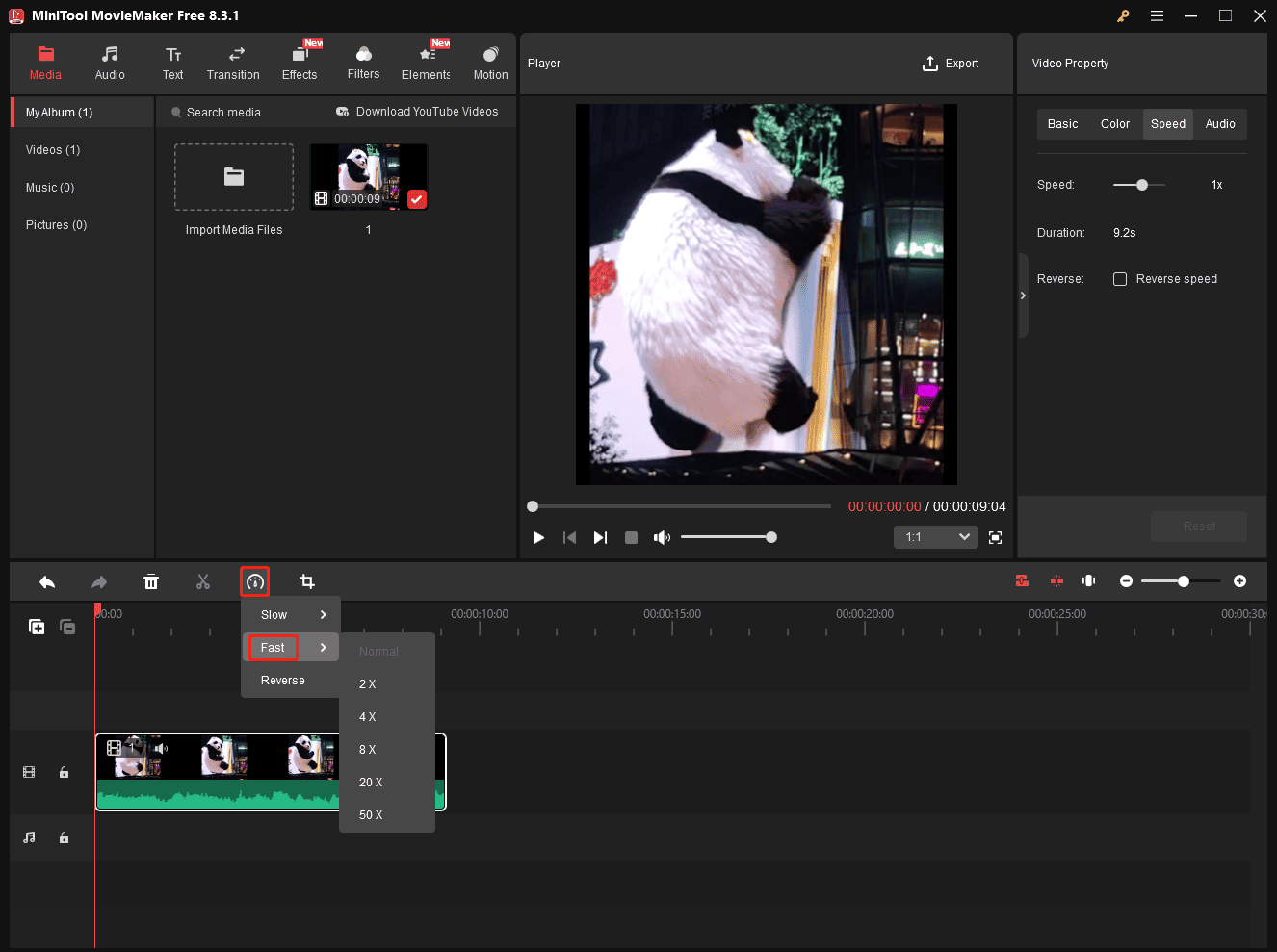 Speed up the video in MiniTool MovieMaker