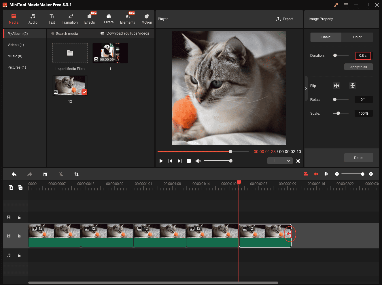 Change the image duration in MiniTool MovieMaker